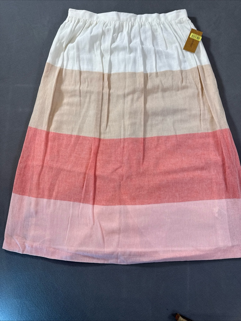 Cremieux Women's Midi Skirt  Size 8 Colorblock Pink Beige White Cotton Lined